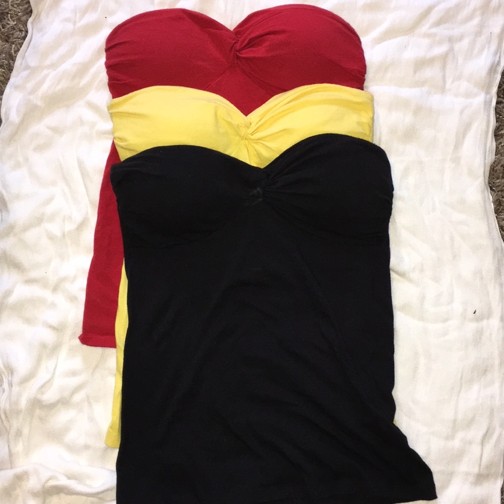 3 sweetheart tube tops size small ❤️🖤💛